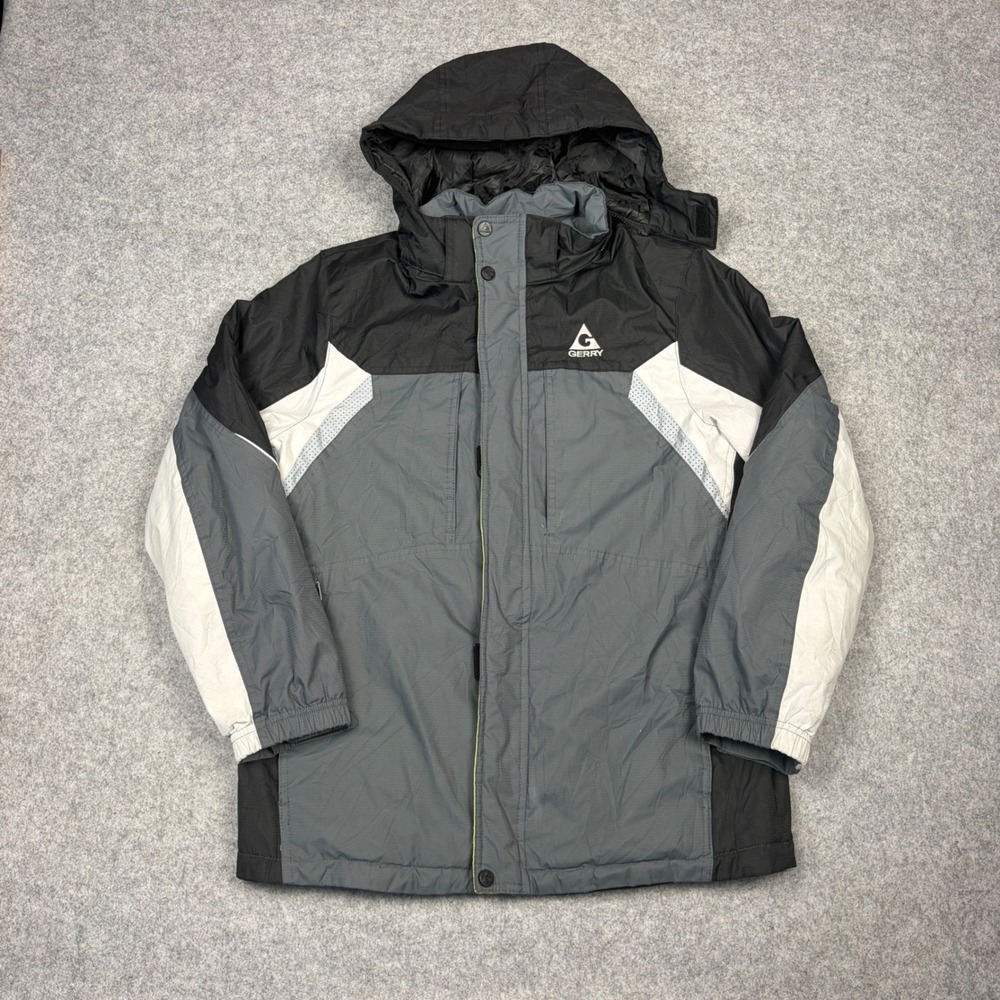 Gerry Boys Hooded Winter Jacket Grey Black Colorblock Size L 14/16 Insulated